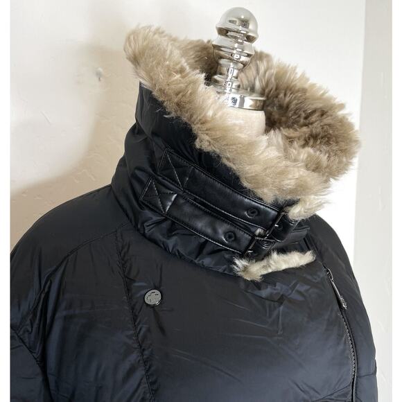 Alp N Rock Duck Down Puffer Coat Faux Fur Womens Large Black Long Buckles Jacket - Picture 4 of 13